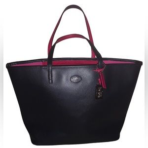 COACH 32701 METRO SAFFIANO Black Leather Tote with Red Interior